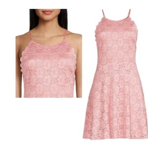 No Boundaries Juniors' High Neck Lace Dress,